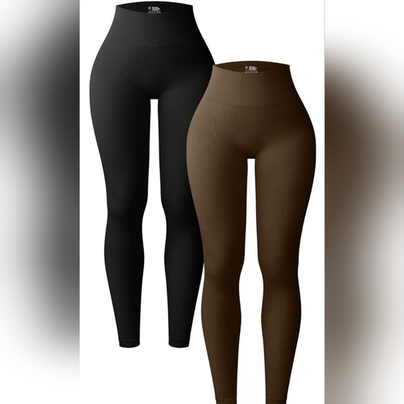 OQQ Pants - K1 - OQQ Women's 2 Pack Leggings Black and Coffee Large